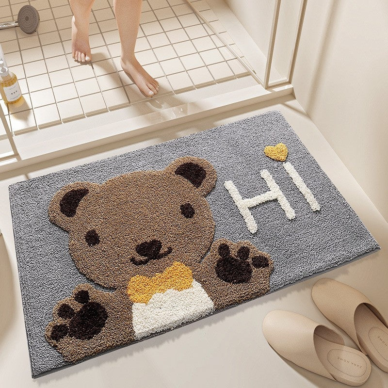 Bathroom non slip floor mat with unique and creative flocking foot pad home bathtub mat