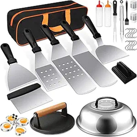 29PCS BBQ Set w/ Burger Press, Stainless Steel Grill Tools & Spatula