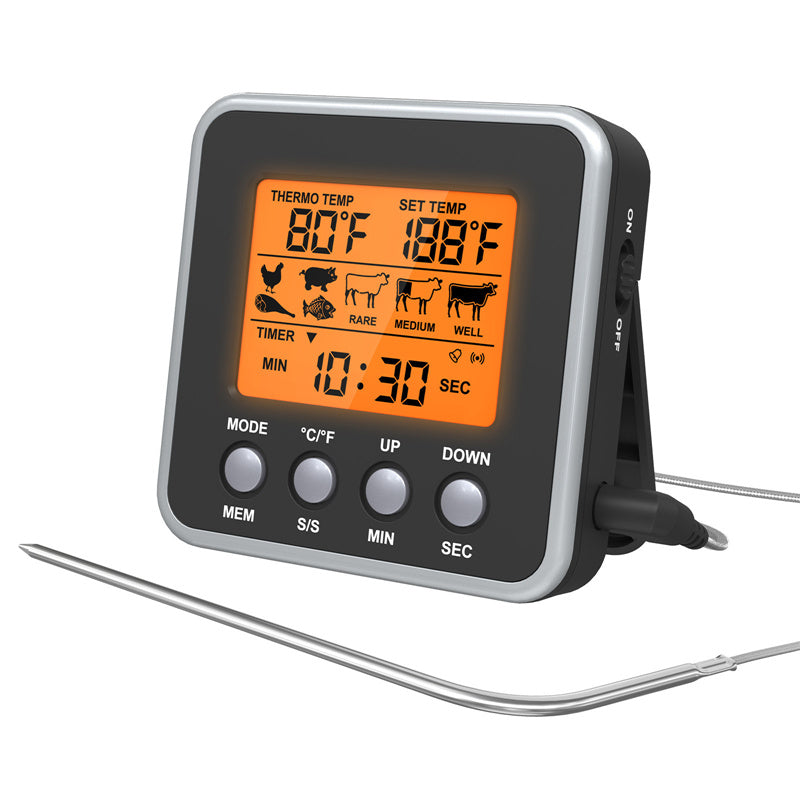 Digital BBQ Meat Thermometer Timer | Kitchen Grill Temperature Probe for Cooking & BBQ