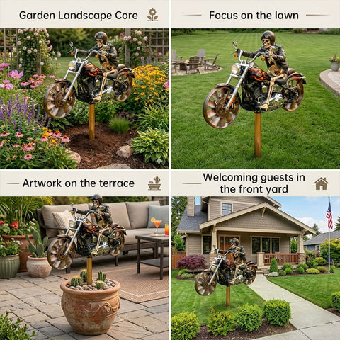 Motorcycle Wind Spinner Metal Garden Decor | Outdoor Windmill Pinwheel for Yard & Patio