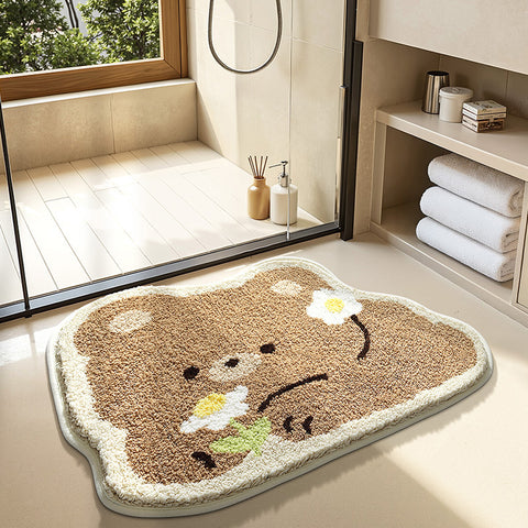 Bathroom non slip floor mat with unique and creative flocking foot pad home bathtub mat