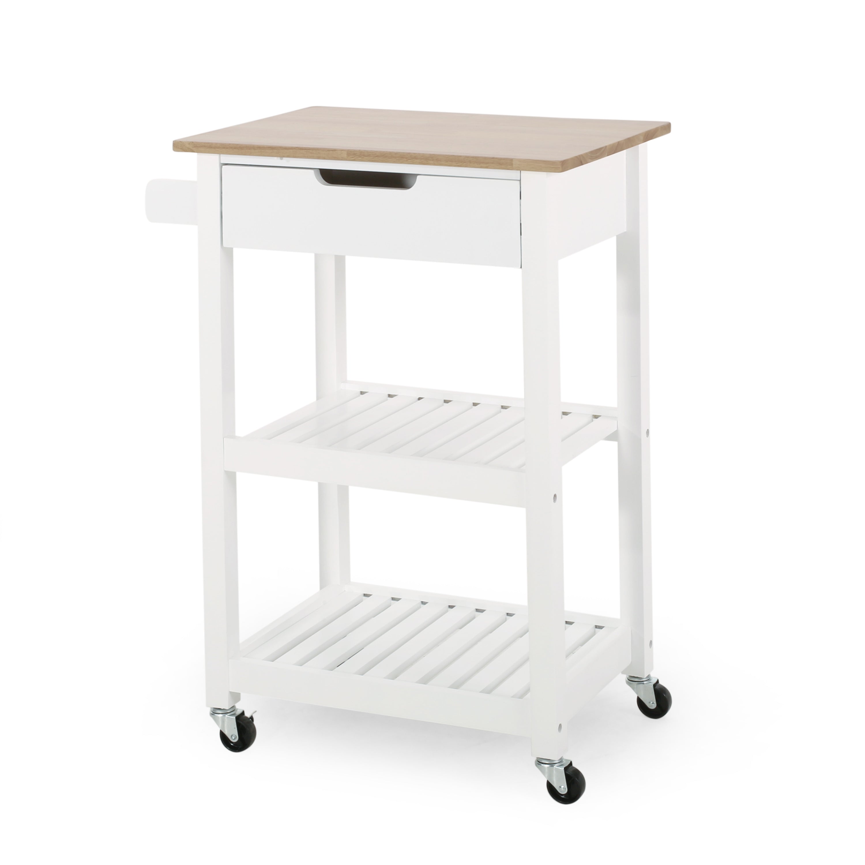 Modern Kitchen Cart with Storage | Rolling Kitchen Island Cart with Rubber Wood Top & Shelves
