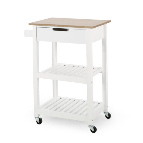Modern Kitchen Cart with Storage | Rolling Kitchen Island Cart with Rubber Wood Top & Shelves