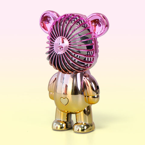 Colorful Gradient Bear USB Rechargeable Mini Fan | Portable 3-Speed Quiet Desk Fan