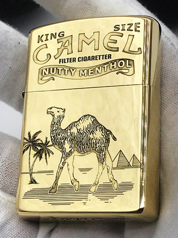 Brass Camel Kerosene Lighter | Vintage Engraved Flip Top Refillable Pocket Lighter