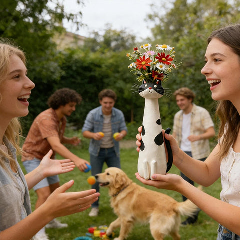 Creative Cat Vase | Handmade Decorative Flower Holder for Home & Office Décor