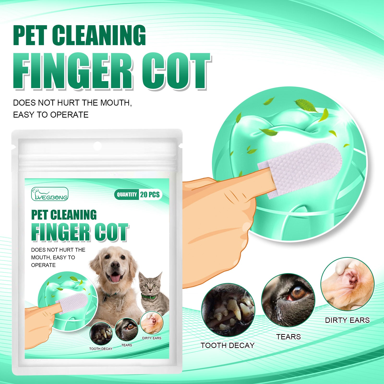 Pet Tooth Cleaning Finger Wipes for Dogs & Cats, Dental & Ear Cleaning Finger Sleeves