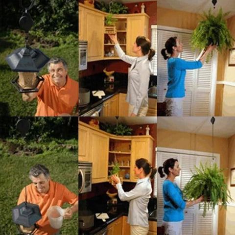 5PCS Adjustable Plant Pulley Hanger Set, Retractable Hanging Plant Hooks, Grow Light & Flower Basket Rope Ratchet