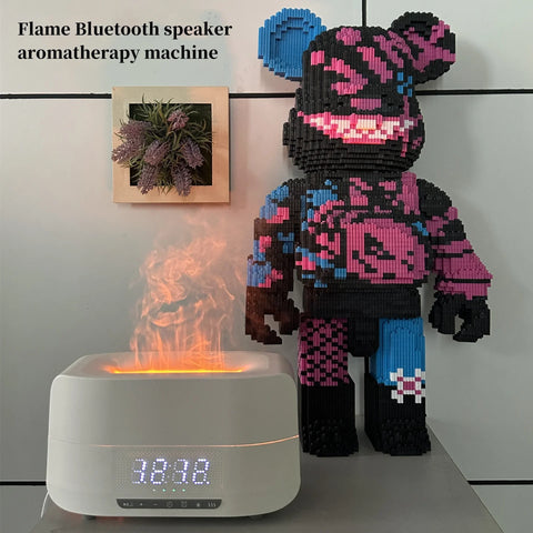 4-in-1 Flame Aroma Diffuser with Bluetooth Speaker | Ultrasonic Humidifier, LED Night Light & Digital Clock