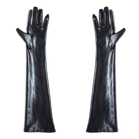 Patent Leather Five-Finger Gloves for Adults, Stylish Roleplay & Costume Accessories