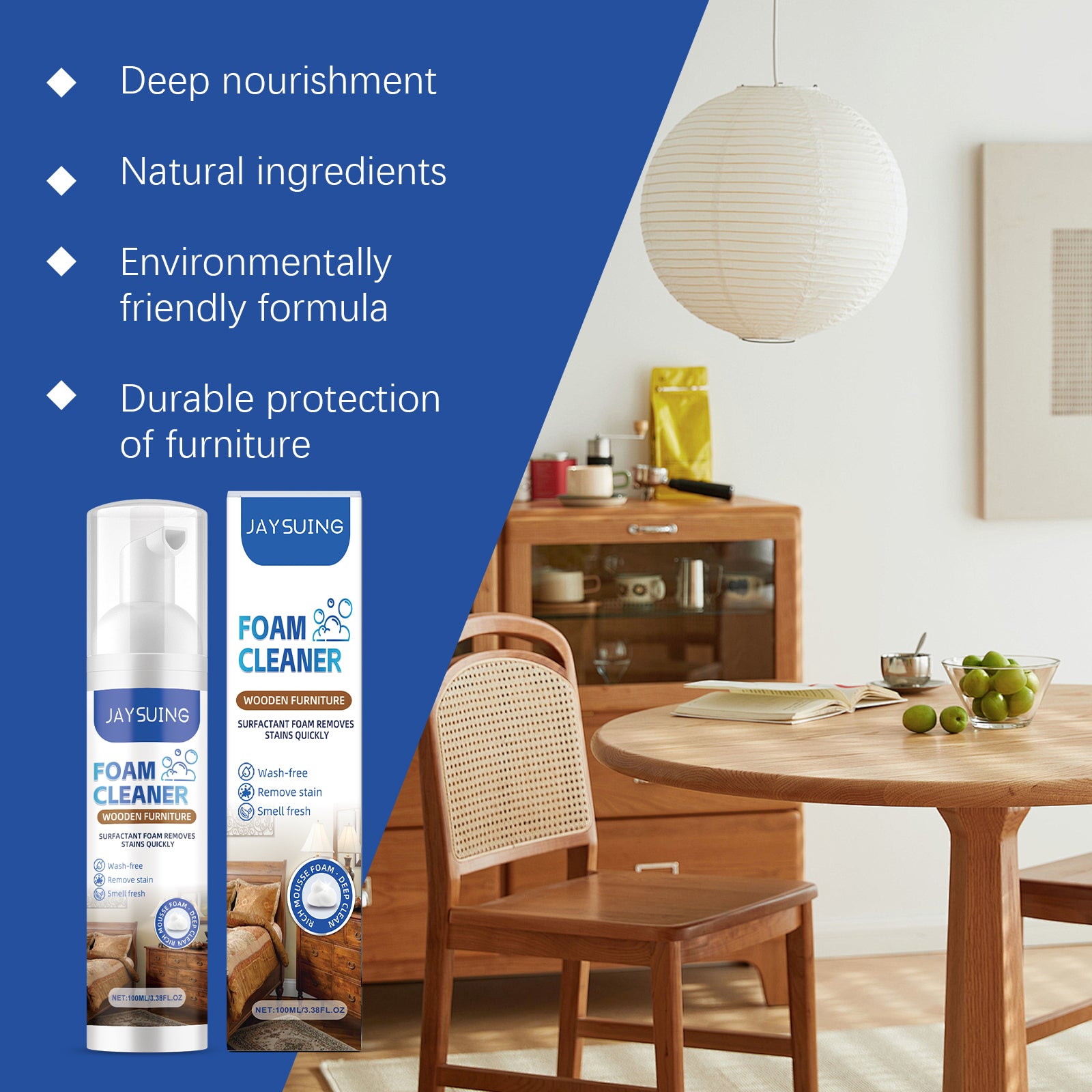 Wood Furniture Foam Cleaner, Wood Care & Polish Cleaning Spray, Furniture Maintenance Foam