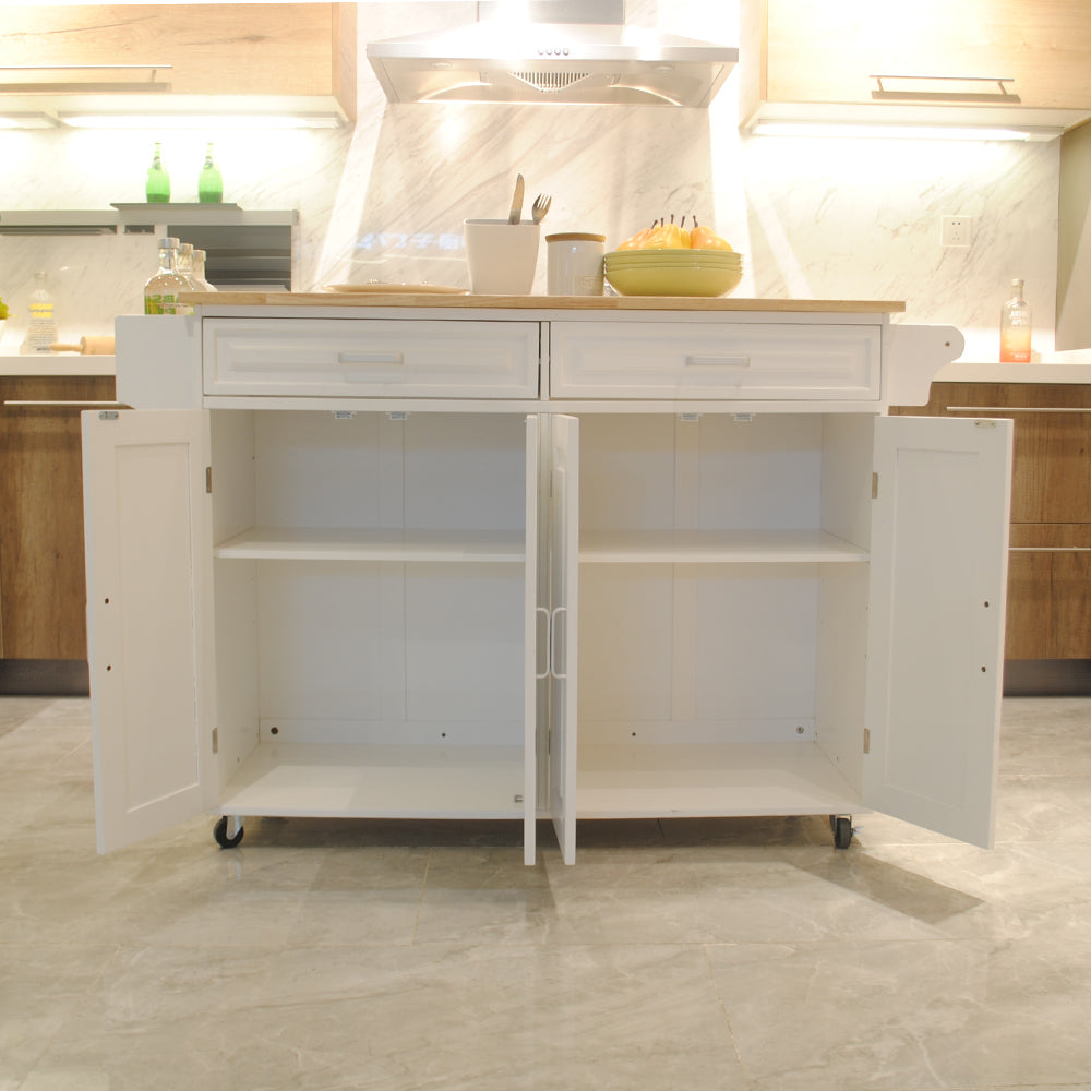 Mobile Kitchen Island Cart with Storage | Rolling Kitchen Cabinet with Rubber Wood Top & Drawers