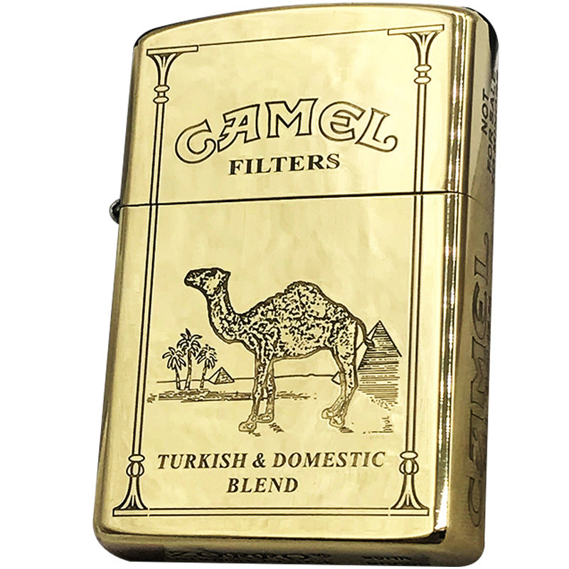 Brass Camel Kerosene Lighter | Vintage Engraved Flip Top Refillable Pocket Lighter