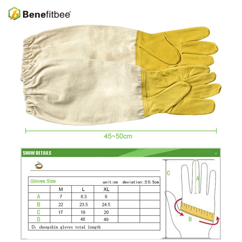 BENEFITBEE Beekeeping Gloves, Sheepskin & Canvas Protective Bee Gloves, Long Sleeve Beekeeper Safety Gloves