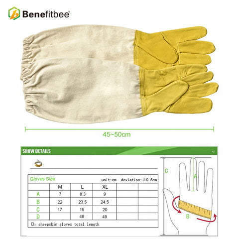 BENEFITBEE Beekeeping Gloves, Sheepskin & Canvas Protective Bee Gloves, Long Sleeve Beekeeper Safety Gloves