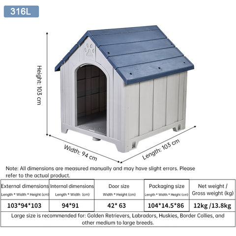 Heavy Duty Outdoor Dog House | Waterproof Insulated Pet Shelter Kennel for Dogs