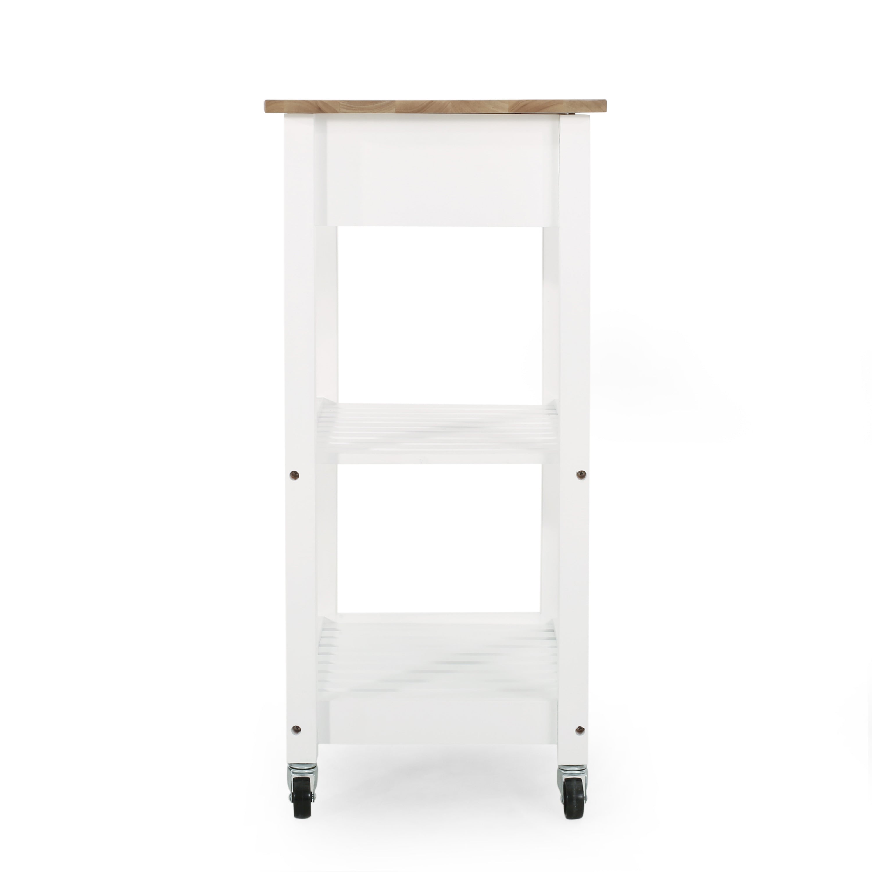 Modern Kitchen Cart with Storage | Rolling Kitchen Island Cart with Rubber Wood Top & Shelves