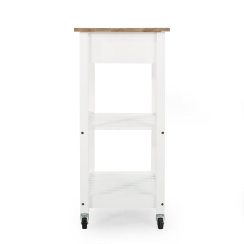 Modern Kitchen Cart with Storage | Rolling Kitchen Island Cart with Rubber Wood Top & Shelves