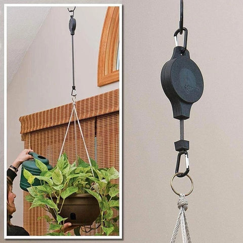 5PCS Adjustable Plant Pulley Hanger Set, Retractable Hanging Plant Hooks, Grow Light & Flower Basket Rope Ratchet