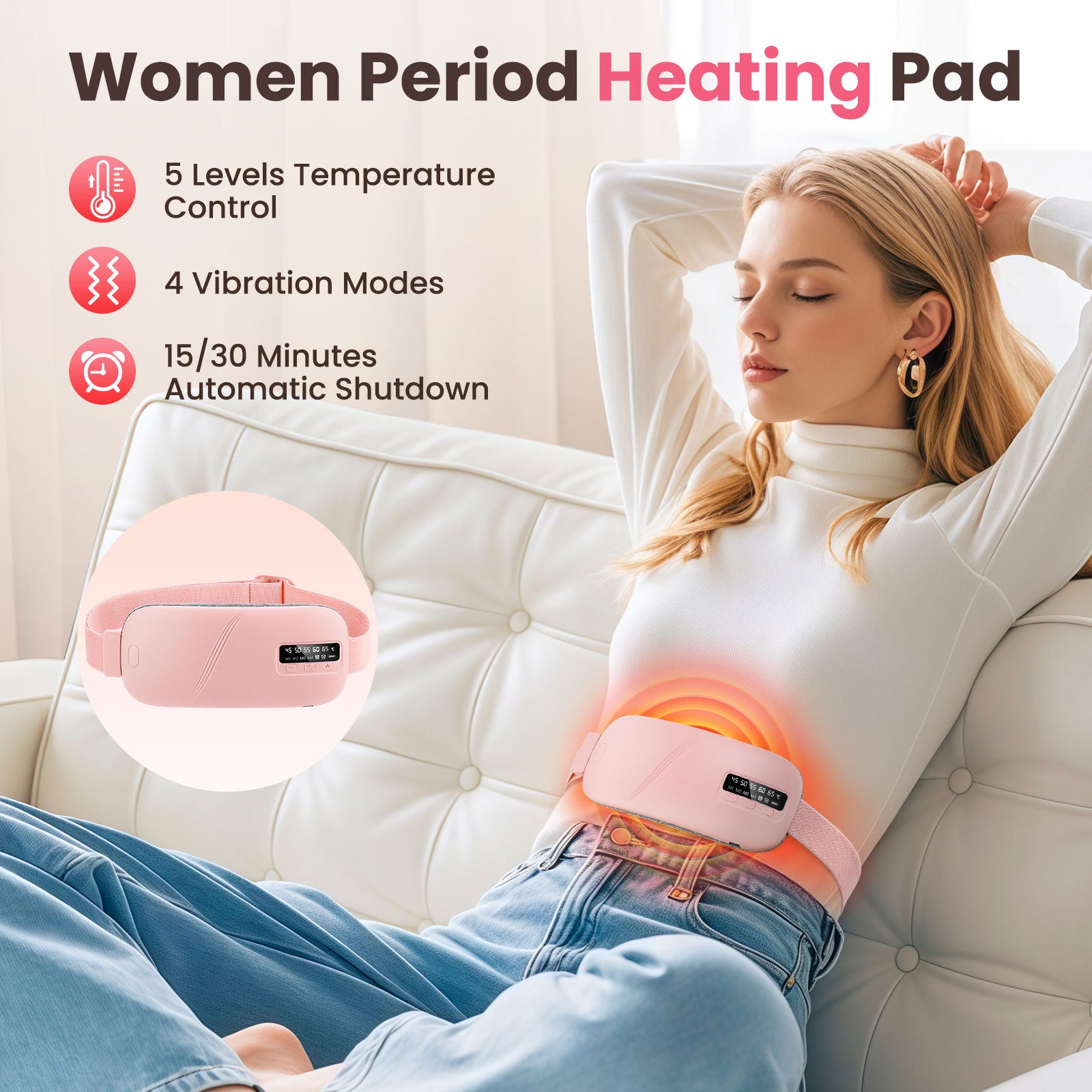 Wireless Heat Therapy Massage Belt | Portable Heating Belt with Vibration & USB-C Rechargeable