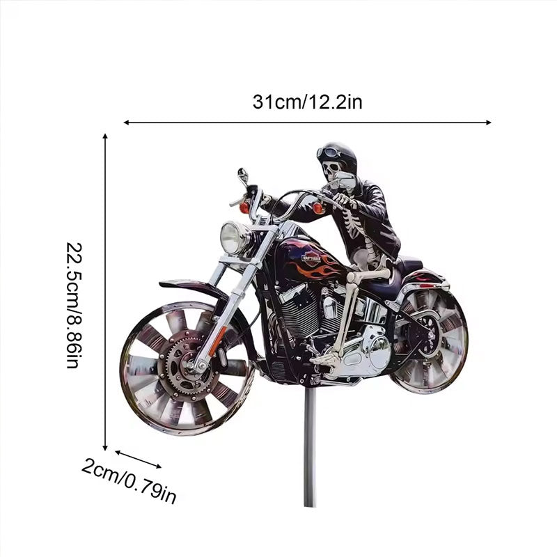 Motorcycle Wind Spinner Metal Garden Decor | Outdoor Windmill Pinwheel for Yard & Patio