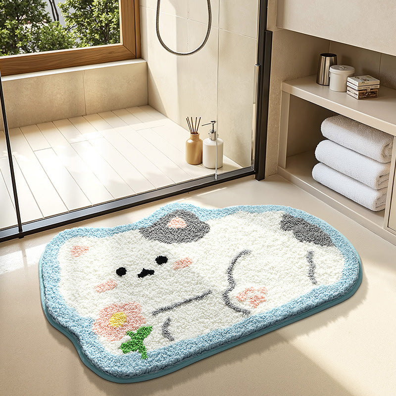 Bathroom non slip floor mat with unique and creative flocking foot pad home bathtub mat