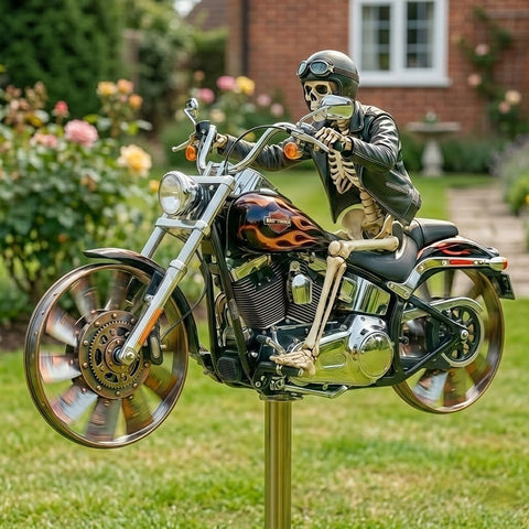 Motorcycle Wind Spinner Metal Garden Decor | Outdoor Windmill Pinwheel for Yard & Patio