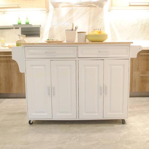 Mobile Kitchen Island Cart with Storage | Rolling Kitchen Cabinet with Rubber Wood Top & Drawers