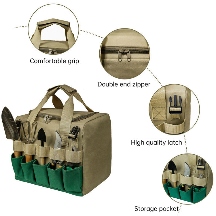 Foldable Garden Stool with Storage Bag, Portable Gardening Seat, Heavy-Duty Oxford Cloth, Khaki & Green