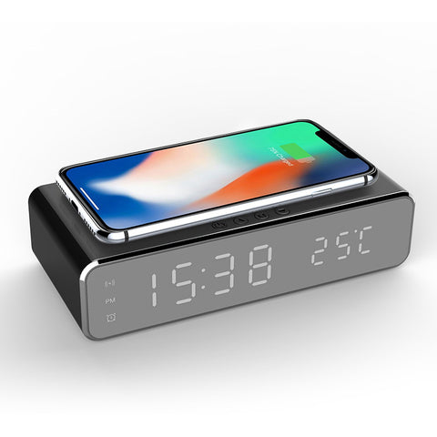 Smart LED Digital Alarm Clock with Wireless Charging | Temperature Display Desk Clock