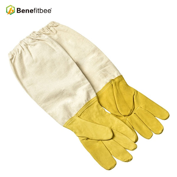 BENEFITBEE Beekeeping Gloves, Sheepskin & Canvas Protective Bee Gloves, Long Sleeve Beekeeper Safety Gloves