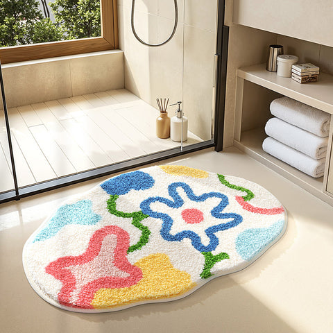Bathroom non slip floor mat with unique and creative flocking foot pad home bathtub mat