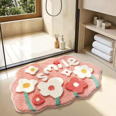 Bathroom non slip floor mat with unique and creative flocking foot pad home bathtub mat