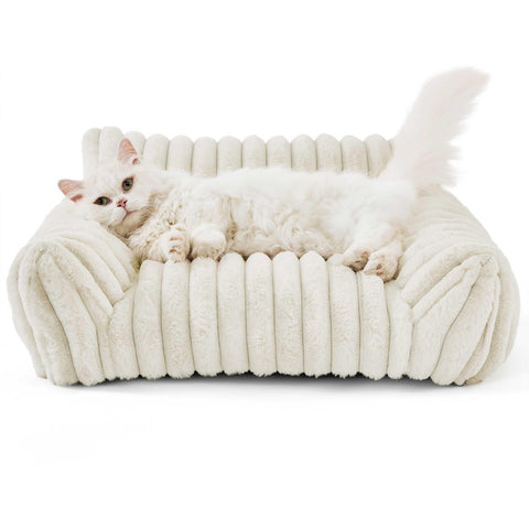 Pet Sofa with Removable Washable Cover, All-Season Pet Mattress with Rabbit Fur Plush Dog Bed