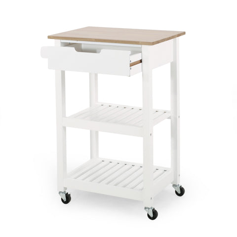 Modern Kitchen Cart with Storage | Rolling Kitchen Island Cart with Rubber Wood Top & Shelves