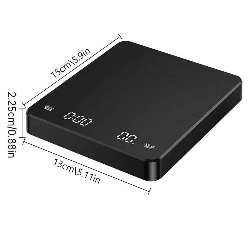 High-Precision Coffee Scale 3kg/0.1g with Timer - Waterproof USB Rechargeable, LED Display, for Espresso & Pour Over