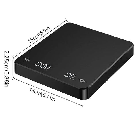 High-Precision Coffee Scale 3kg/0.1g with Timer - Waterproof USB Rechargeable, LED Display, for Espresso & Pour Over