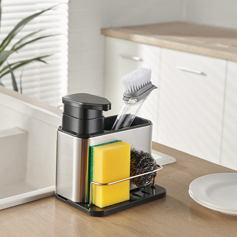 Kitchen Dishwasher Storage Rack with Soap Dispenser | Sink Organizer for Dish Soap & Sponge