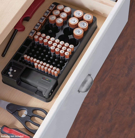 HFES Battery Storage Organizer Holder w/Tester Battery Caddy Rack Case Box Holders Including Battery Checker For AAA AA C D 9V