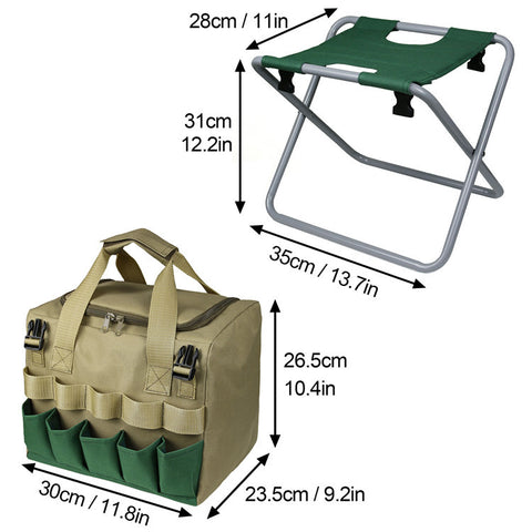 Foldable Garden Stool with Storage Bag, Portable Gardening Seat, Heavy-Duty Oxford Cloth, Khaki & Green