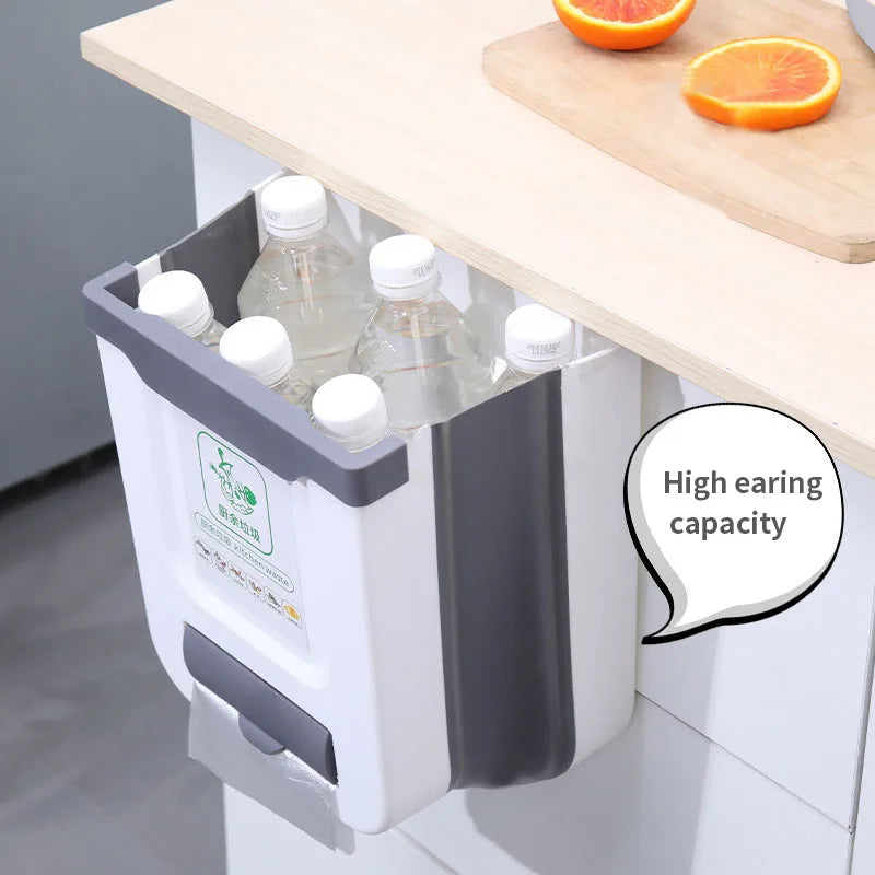 Portable Foldable Kitchen Trash Can | Wall Mounted Waste Bin for Kitchen Bathroom & Car