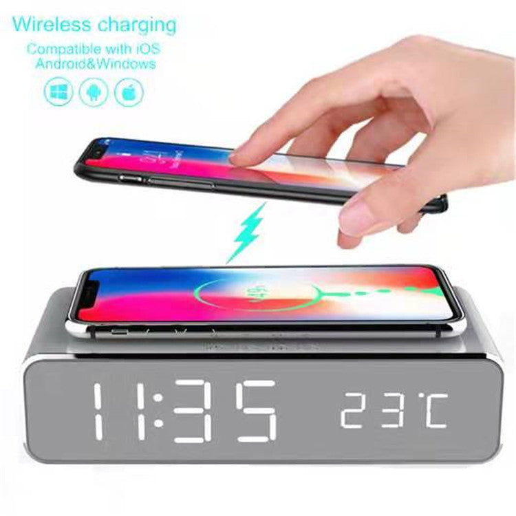 Smart LED Digital Alarm Clock with Wireless Charging | Temperature Display Desk Clock