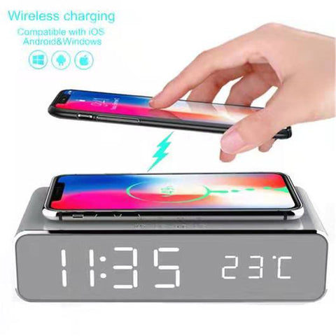Smart LED Digital Alarm Clock with Wireless Charging | Temperature Display Desk Clock