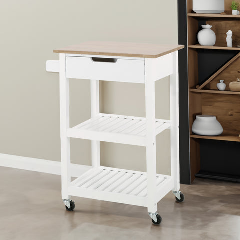 Modern Kitchen Cart with Storage | Rolling Kitchen Island Cart with Rubber Wood Top & Shelves