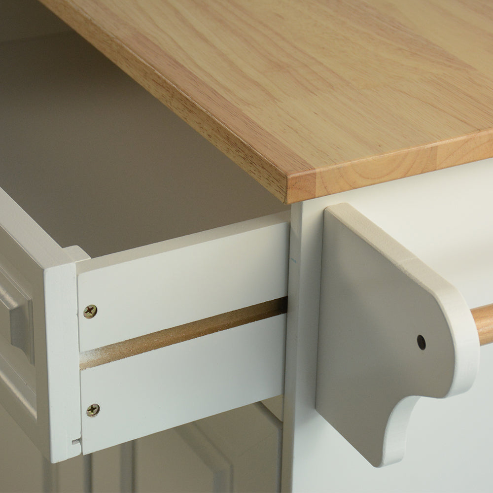 Mobile Kitchen Island Cart with Storage | Rolling Kitchen Cabinet with Rubber Wood Top & Drawers