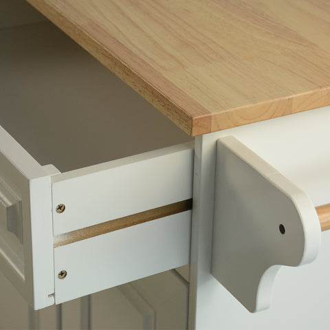 Mobile Kitchen Island Cart with Storage | Rolling Kitchen Cabinet with Rubber Wood Top & Drawers