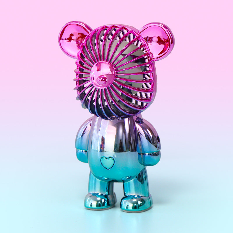 Colorful Gradient Bear USB Rechargeable Mini Fan | Portable 3-Speed Quiet Desk Fan