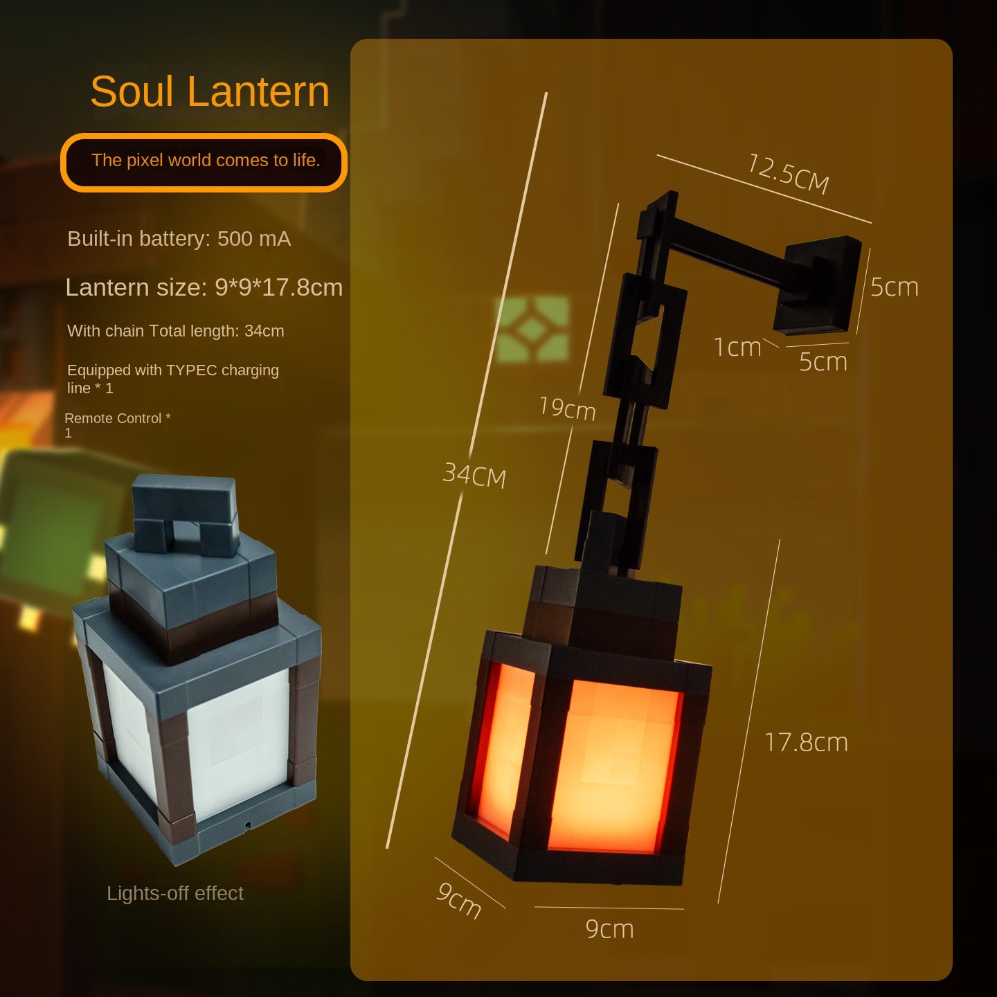 Minecraft Pixel Night Light LED – Rechargeable Ambient Desk Lamp & Creative Tap Light