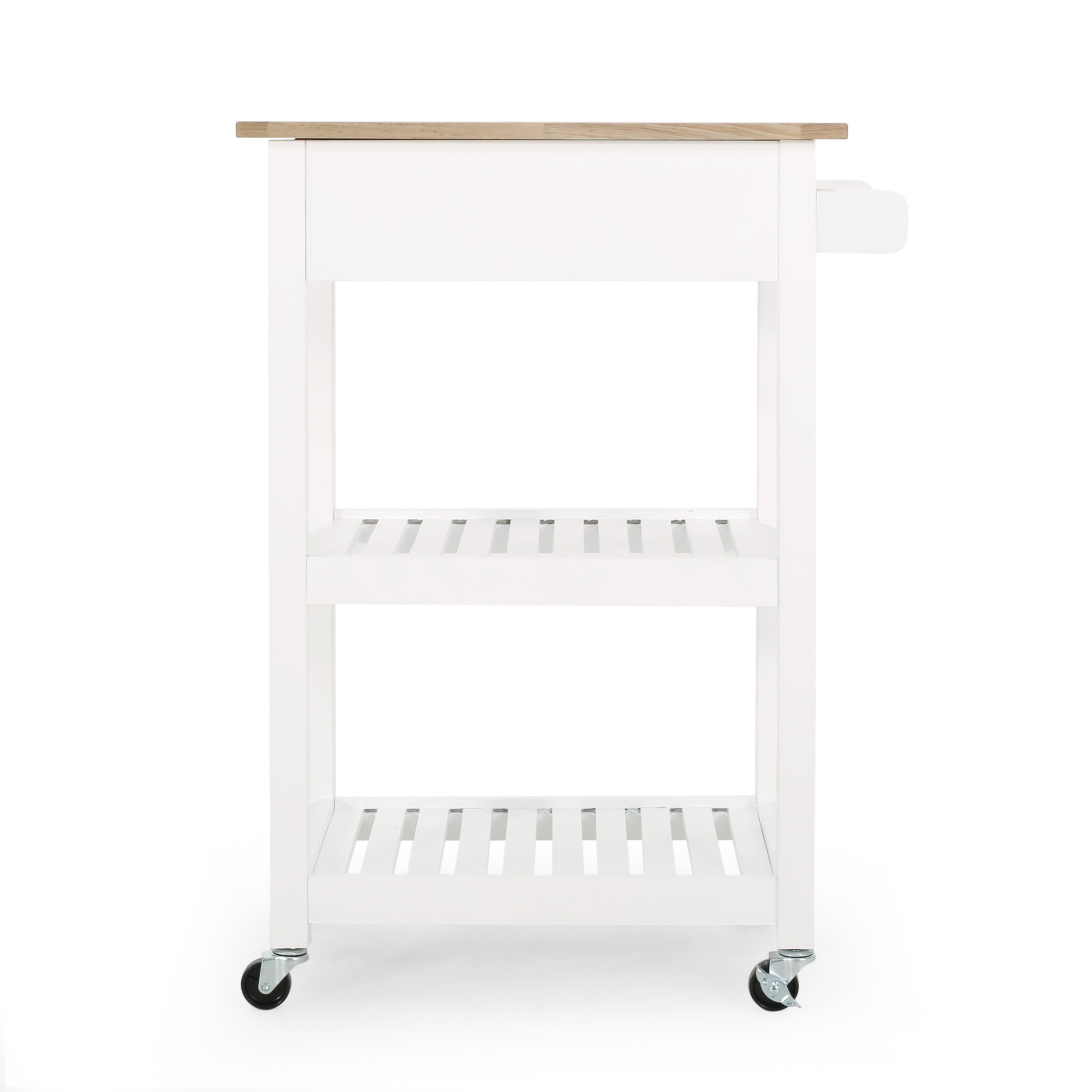 Modern Kitchen Cart with Storage | Rolling Kitchen Island Cart with Rubber Wood Top & Shelves