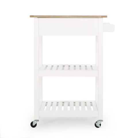 Modern Kitchen Cart with Storage | Rolling Kitchen Island Cart with Rubber Wood Top & Shelves